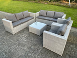 Fimous 8 Seater Light Grey Outdoor PE Rattan Garden Furniture Set Wicker Sofa Set Square Coffee Table 2 Armchair