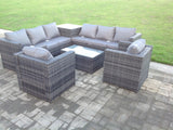 Fimous 8 Seater PE Wicker Outdoor Rattan Garden Furniture Sets Lounge Chair 2 Coffee Table