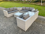 Fimous Light Grey Outdoor PE Rattan Garden Furniture Set Wicker Sofa Set Square Coffee Table 2 Armchair Side Table