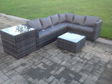 Fimous Rattan Corner Sofa Set Garden Furniture With Coffee Tall Table And Side Table