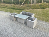 Fimous Rattan Garden Funiture Set Height Adjustable Rising Lifting Table Sofa Dining Set With 2 Arm Chair