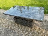 Fimous 6 Seater PE Rattan Corner Sofa Set Rising Adjustable Dining Table Set High Side Table With Seat And Back Cushion