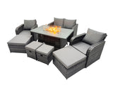 Fimous 8 seater Patio Gas Firpit Dining Table Sofa Sets Rattan Garden Furniture Dining Set with 4 Stools Dark Grey Mixed