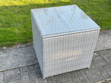 Fimous Light Grey Rattan Cube Side Table Tea Coffee Table Outdoor Garden Furniture Accessory With Clear Tempered Glass