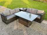 Fimous 6 Seater PE Rattan Corner Sofa Set Rising Adjustable Dining Table Set High Side Table With Seat And Back Cushion