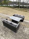 Fimous 6 Seater?Outdoor Rattan Sofa Set Garden Furniture Adjustable Rising Lifting Dining Table Dark Grey Mixed