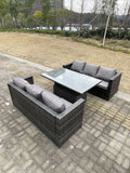 Fimous 6 Seater?Outdoor Rattan Sofa Set Garden Furniture Adjustable Rising Lifting Dining Table Dark Grey Mixed