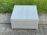 Fimous Light Grey Rattan Square Tea Coffee Table Outdoor Garden Patio Furniture With Clear Tempered Glass