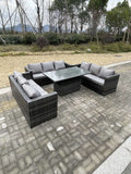 Fimous 9 Seater?Outdoor Garden Furniture Rattan Sofa Set Adjustable Rising Lifting Dining Table Dark Grey Mixed