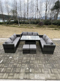 Fimous U Shape?Outdoor Rattan Garden Furniture Sofa Set Lounge Adjustable Rising Lifting Tables Footstool Dark Grey Mixed