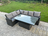 Fimous Outdoor Rattan Corner Sofa Garden Furniture High Back Sofa Set Adjustable Rising Lifting Table Set 6 Seater