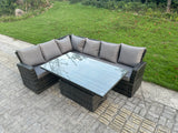 Fimous Outdoor Rattan Corner Sofa Garden Furniture High Back Sofa Set Adjustable Rising Lifting Table Set 6 Seater