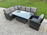 Fimous High Back PE Rattan Corner Sofa Set Garden Furniture Adjustable Rising Lifting Table Set With Chair