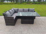 Fimous High Back Corner Rattan Garden Furniture Sofa Dining Rising Table Height Adjustable 6 Seater