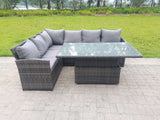 Fimous High Back Corner Rattan Garden Furniture Sofa Dining Rising Table Height Adjustable 6 Seater