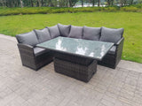 Fimous High Back Corner Rattan Garden Furniture Sofa Dining Rising Table Height Adjustable 6 Seater
