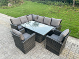 Fimous High Back PE Rattan Corner Sofa Set Garden Furniture Adjustable Rising Lifting Table Set With 2 Armchair