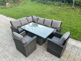 Fimous High Back PE Rattan Corner Sofa Set Garden Furniture Adjustable Rising Lifting Table Set With 2 Armchair