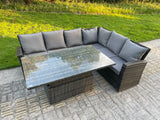 Fimous PE Rattan Corner Garden Furniture High Back Sofa Set Adjustable Rising Lifting Table Set 6 Seater