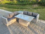 Fimous Rattan Garden Funiture Set Height Adjustable Rising Lifting Table Sofa Dining Set With Side Coffee Tea Table
