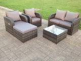 Fimous PE Rattan Garden Furniture Set Adjustable Chair Sofa Double Love Seat 2 Seater Sofa Square Coffee Table With Big Footstool