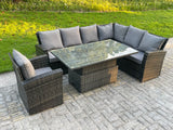 Fimous High Back PE Rattan Corner Sofa Set Garden Furniture Adjustable Rising Lifting Table Set With Armchair