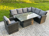 Fimous High Back PE Rattan Corner Sofa Set Garden Furniture Adjustable Rising Lifting Table Set With Armchair