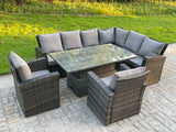 Fimous High Back PE Rattan Corner Sofa Set Garden Furniture Adjustable Rising Lifting Table Set With 2 Chair