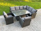 Fimous High Back PE Rattan Corner Sofa Set Garden Furniture Adjustable Rising Lifting Table Set With 2 Chair