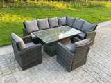 Fimous High Back PE Rattan Corner Sofa Set Garden Furniture Adjustable Rising Lifting Table Set With 2 Chair