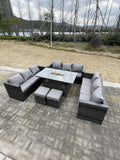 Fimous 11 Seater?Outdoor Lounge Rattan Sofa Set Garden Furniture Gas Firepit Set Dining Table With Stools Dark Grey Mixed