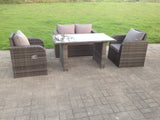 Fimous Rattan Garden Furniture Set Adjustable Chair Double Love Seat 2 Seater Sofa Oblong Rectangular Black Glass Dining Table