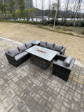 Fimous 7 Seater PE Rattan Corner Sofa Set garden Furniture Gas Firepit Dining Table Set High Side Coffee Table With Arm Chair
