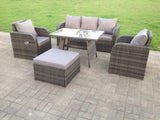 Fimous PE Rattan Garden Furniture Set Adjustable Chair Sofa Lounge 3 Seater Sofa Oblong Rectangular Dining Table Footstool