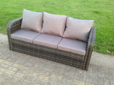 Fimous Rattan Garden Furniture Set Adjustable Chair Sofa Lounge 3 Seater Sofa Rectangular Dining Black Glass Table Footstool