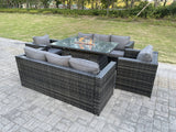 Fimous Outdoor Rattan Garden Furniture Gas Fire Pit Table Sets Gas Heater Lounge Chairs Dark Grey 8 Seater