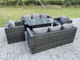 Fimous Outdoor Rattan Garden Furniture Height Adjustable Rising Lifting Table Sets Lounge Chairs Dark Grey 8 Seater