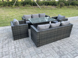Fimous Outdoor Rattan Garden Furniture Height Adjustable Rising Lifting Table Sets Lounge Chairs Dark Grey 8 Seater