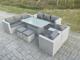 Fimous Rattan Garden Funiture Set Adjustable Rising Lifting Table Sofa Dining Set Lounge Sofa 2 Arm Chair Stool