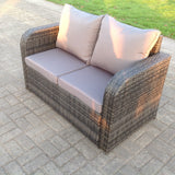 Fimous 5 Seater PE Wicker Rattan Garden Furniture Loveseat Reclining Sofa Chair Table Footstool Outdoor Grey
