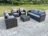 Fimous PE Rattan Garden Furniture Set Adjustable Chair Sofa Double Love Seat 2 Seater Sofa Lounge Set Square Coffee Table