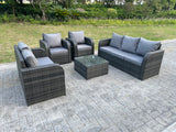 Fimous PE Rattan Garden Furniture Set Adjustable Chair Sofa Double Love Seat 2 Seater Sofa Lounge Set Square Coffee Table