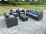 Fimous PE Rattan Garden Furniture Set Adjustable Chair Sofa Double Love Seat 2 Seater Sofa Lounge Set Oblong Coffee Table
