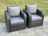 Fimous 2 PC Dark Grey Mixed Curved Rattan Adjustable Reclining Arm Chair Sofa Outdoor Garden Furniture Accesory