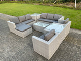 Fimous Light Grey Outdoor PE Rattan Garden Furniture Set Wicker Sofa Set Rectanguar Coffee Table 2 Armchair 2 Side Table 9 Seat