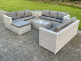 Fimous 10 Seat Light Grey Lounge Outdoor PE Rattan Garden Furniture Set Wicker Sofa Set Oblong Coffee Table Side Table Footstool
