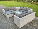 Fimous 10 Seat Light Grey Lounge Outdoor PE Rattan Garden Furniture Set Wicker Sofa Set Oblong Coffee Table Side Table Footstool