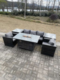 Fimous Outdoor Lounge Rattan Sofa Set Garden Furniture Gas Firepit Set Dining Table Patio Heater 2 Chair 2 Coffee Table Dark Grey Mixed