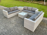Fimous Light Grey Lounge Outdoor PE Rattan Garden Furniture Set PE Wicker Sofa Set Square Coffee Table Side Table 6 Seater