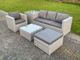 Fimous Light Grey Lounge Outdoor PE Rattan Garden Furniture Set Wicker Sofa Set Square Coffee Table Armchair Side Tea Table